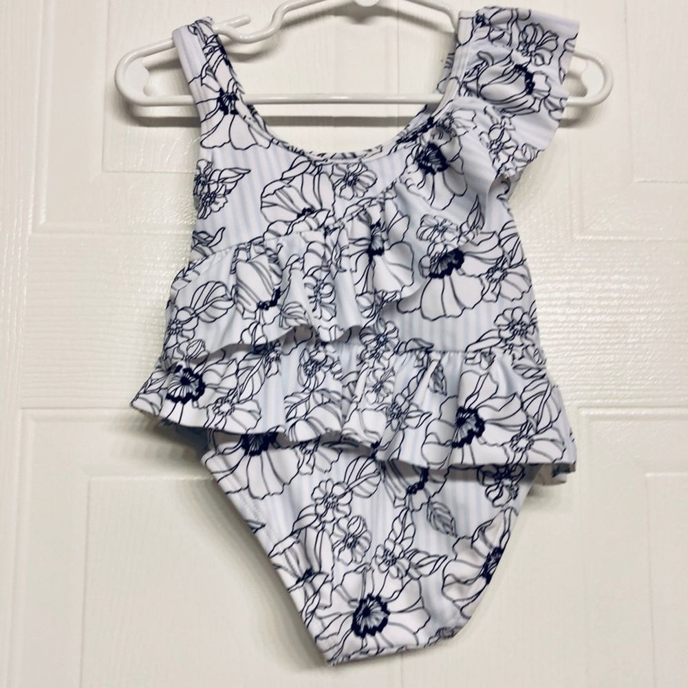 Janie and Jack One‎ Piece Swimsuit Toddler Baby 12-18 Months Blue Floral Ruffle
